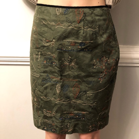 Anthropologie Meadow Rue Embroidered Pencil Skirt - Picture 2 of 5